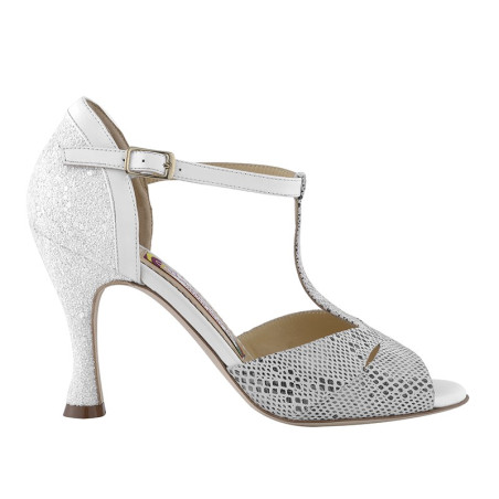 LARA Pitoncino Bianco Glitter Tacco 9 cm