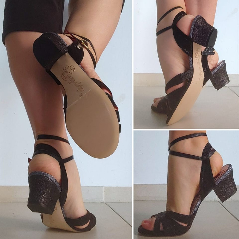 D32 Nero stampa pizzo Suola Cuoio heel 4 cm