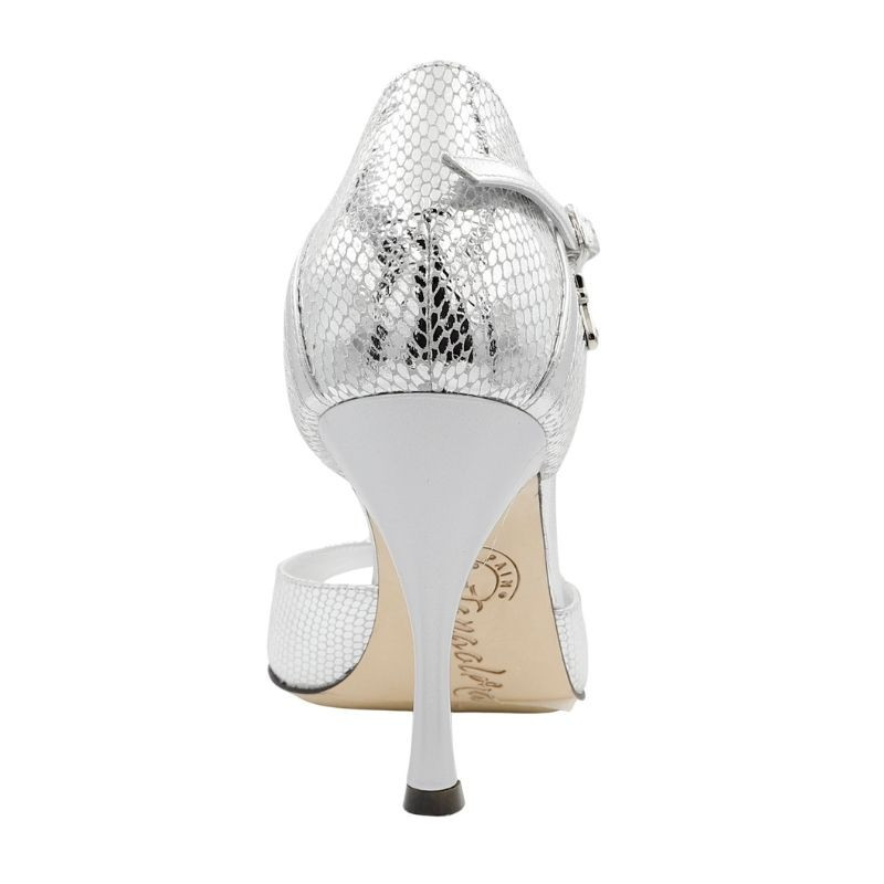 A8 Pitoncino Lux Argento Laminato Argento Heel 9 cm