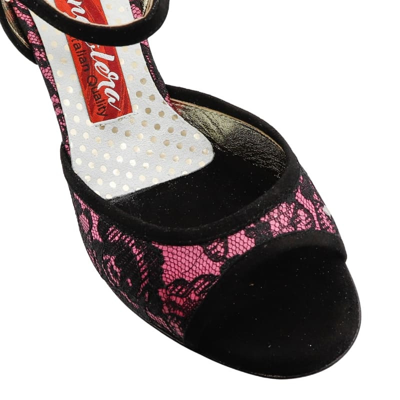 A1 Pizzo Nero Rosa Heel 6 cm