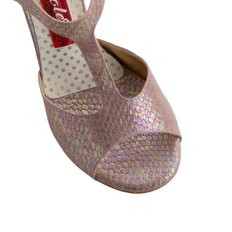 Women's tango shoe in python print on suede in neutral color | Tangolera Shoes