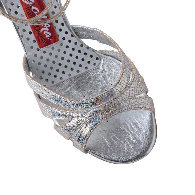 Scarpa da tango donna in stampa pitoncino color argento | Tangolera Shoes