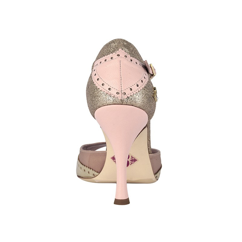 A8E Laminato Platino Glitter Rame Rosa Heel 9 cm con Small Flaw