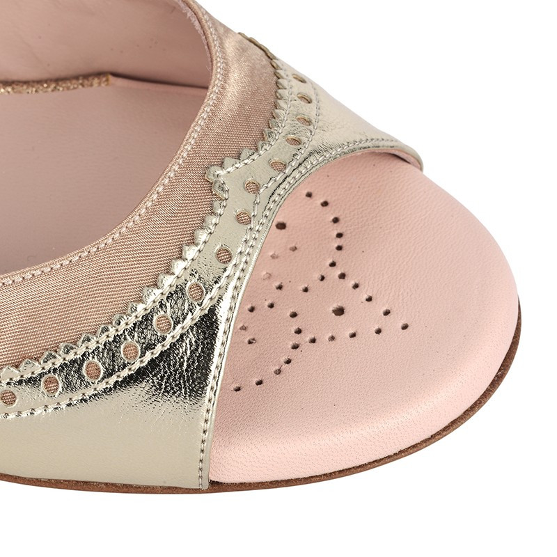 A8E Laminato Platino Glitter Rame Rosa Heel 9 cm con Small Flaw