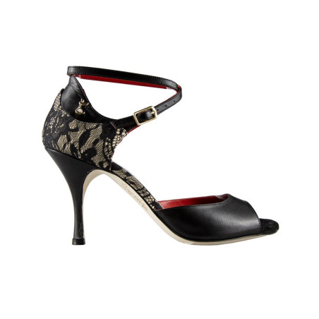 A22 Nappa Nera Pizzo heel 8 cm