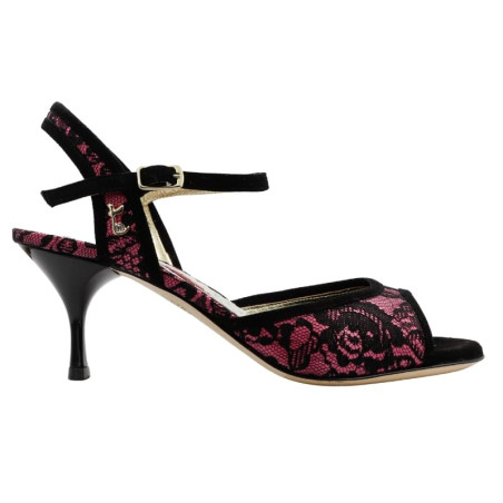 A1 Pizzo Nero Rosa Tacco 6 cm SCARPE IN PRENOTAZIONE