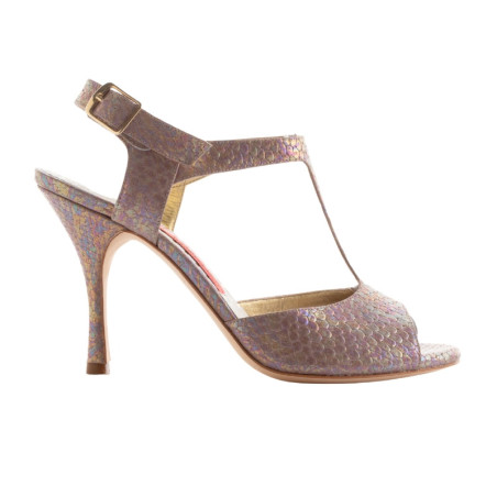 Women's tango shoe in python print on suede in neutral color | Tangolera Shoes